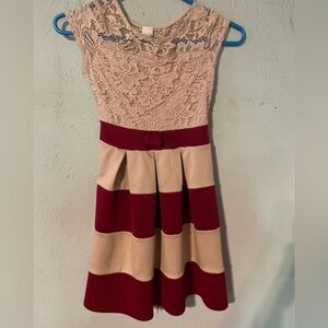 Size 10 Just Kids cream pink burgundy red sleeveless lace lined pullover dress